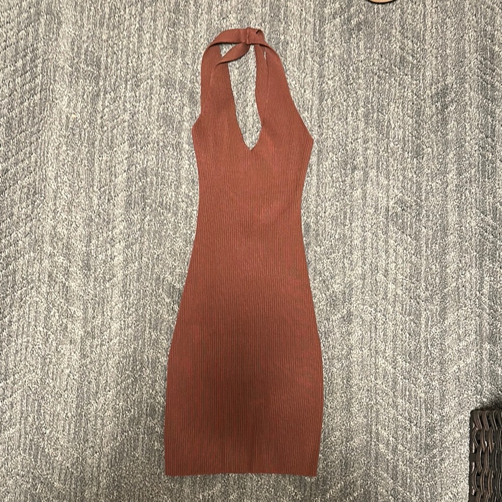 Elegant Halter Neck Brown Dress